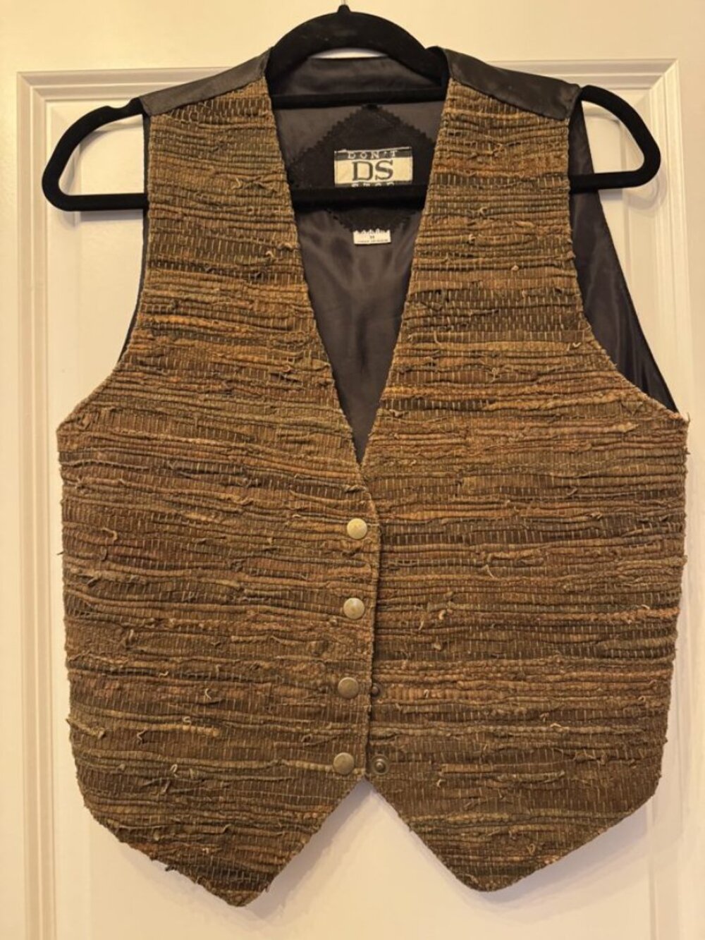 Don't Stop Vintage Rustic Shredded Leather Vest Sz M